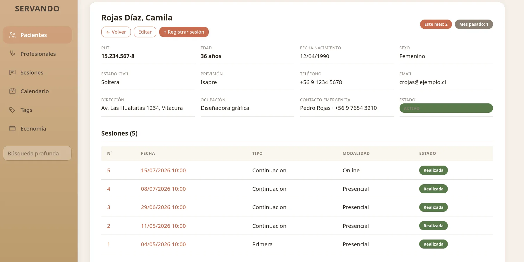 Ficha de paciente en Servando