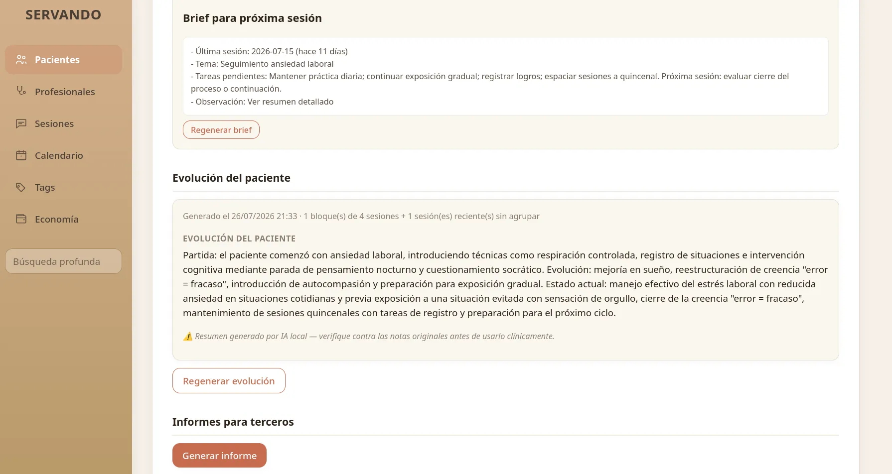 Brief pre-sesión y evolución del paciente